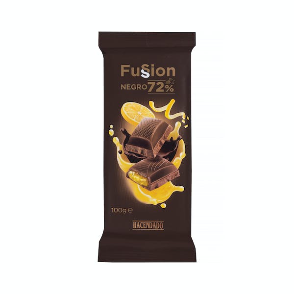 Chocolate negro Fussion 72% de cacao Hacendado relleno de crema de limón Tableta 0.1 kg