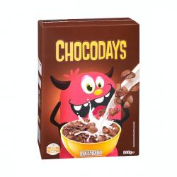 Cereales copos de trigo Chocodays Hacendado con chocolate Caja 0.5 kg
