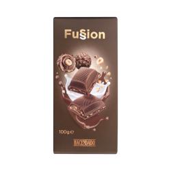 Chocolate con leche Fussion Hacendado relleno cremoso, avellanas y barquillo crujiente Tableta 0.1 kg