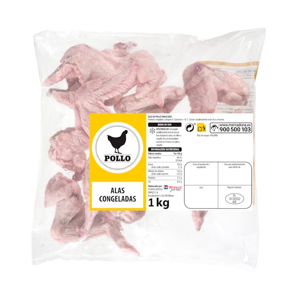 Mejor precio de Alas de pollo congeladas Paquete 1 kg. ,  Historico de precios de supermercados