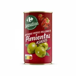 Aceitunas verdes rellenas de pimientos asados Sensation Carrefour 150 g.