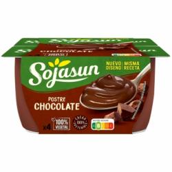 Postre de soja sabor chocolate Sojasun sin gluten sin lactosa pack de 4 unidades de 100 g.