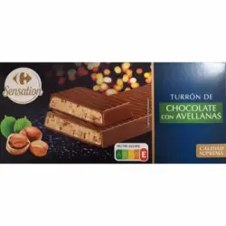 Turrón praliné crema de avellana Sensation Carrefour 190 g.