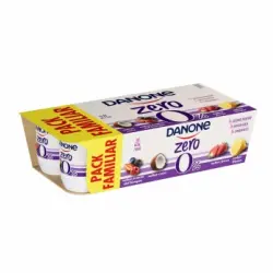 Yogures desnatados aromatizados sabor coco, fresa, frutos del bosque y limón Zero Danone pack de 8 unidades de 120 g.