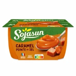Postre de soja sabor caramelo al punto de sal Sojasun pack de 4 unidades de 100 g.