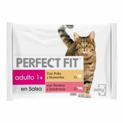 Comida húmeda de carne para gato adulto Perfect Fit 4x85 g