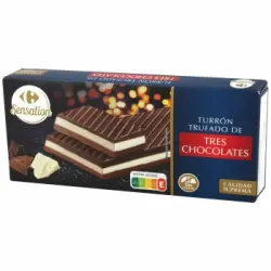 Turrón trufado de tres chocolates Carrefour Sensation sin gluten 200 g.