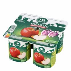 Bífidus desnatado con trozos de manzana sin azúcar añadido Carrefour pack de 4 unidades de 125 g.