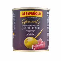 Aceitunas verdes rellenas de jamón ibérico La Española sin gluten 85 g.