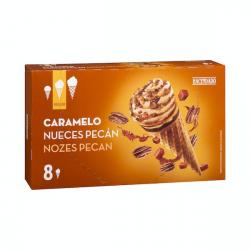 Helado cucurucho vainilla caramelo con nueces pecán Hacendado Caja 560 ml