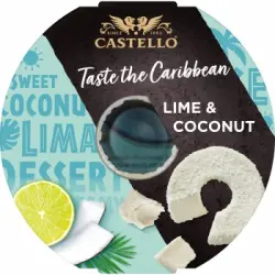 Queso blanco pasteurizado decorado con coco y lima Castello 125 g.