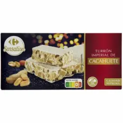 Turrón imperial de cacahuete Sensation Carrefour sin gluten 200 g.