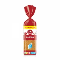 Pan de molde blanco con corteza Carrefour Classic sin azúcares añadidos 820 g.