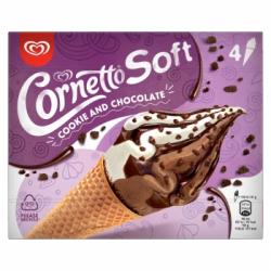 Conos con helado de cookie & chocolate Cornetto Soft 4 ud.