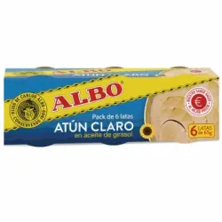 Atún claro en aceite de girasol Albo sin gluten y sin lacotsa pack de 6 latas de 65 g.