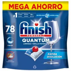 Lavavajillas a maquina en pastillas limpieza y brillo potentes Finish Quantum 78 ud.