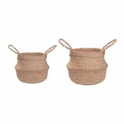 Cesta de Mimbre Natural CARREFOUR HOME con Asas X2 Talla M 20 x 20 cm y Talla L 25 x 25 cm