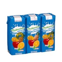 Fruta + leche Mediterráneo Hacendado sin azúcares añadidos 3 mini bricks X 330 ml