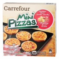 Mini pizzas de jamón y queso Carrefour 270 g.
