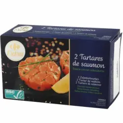 Tatar de salmon congelado Extra Carrefour 2x70 g.