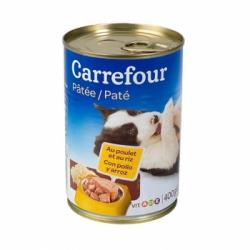 Comida húmeda de pollo y arroz para perros cachorros Carrefour 400 g.