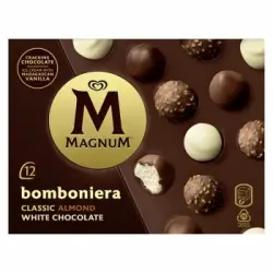 Mini bombones helados clásico, almendras y chocolate blanco Bomboniera Magnum sin gluten 12 ud.