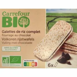 Galletas de arroz inflado rellenas de chocolate ecológicas Carrefour Bio sin gluten 120 g.