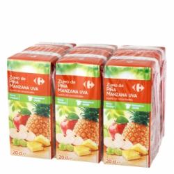 Zumo de piña, manzana y uva Carrefour pack de 6 briks de 20 cl.