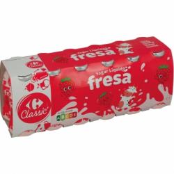 Yogur líquido de fresa Carrefour Classic' pack de 12 unidades de 100 g.