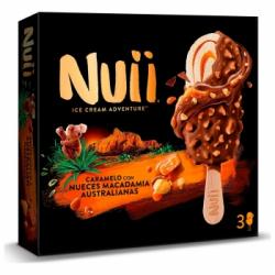 Bombón helado de caramelo con nueces de macadamia Australianas Nuii sin gluten 3 ud.