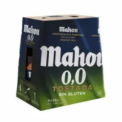 Cerveza tostada Mahou 0,0 alcohol sin gluten pack 6 botellas 25 cl.