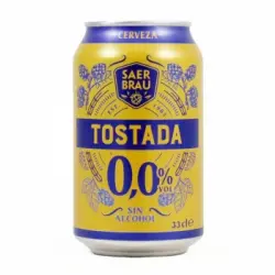 Cerveza tostada Saer Brau 0,0 sin alcohol lata 33 cl.