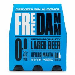 Cerveza Free Damm Lager 0,0 sin alcohol sin gluten pack de 6 botellas de 25 cl.