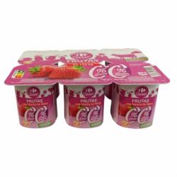 Yogur desnatado con trozos de fresa sin azúcar añadido Carrefour Classic' sin gluten pack de 6 unidades de 125 g.