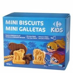 Galletas recubiertas de chocolate y leche Mini Biscuits Carrefour Kids 160 g.