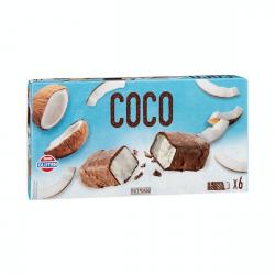 Helado barrita crema sabor coco Hacendado con cobertura de chocolate con leche Caja 300 ml