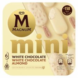 Mini bombón helado de chocolate blanco y chocolate blanco almendrado Magnum sin gluten 6 ud.