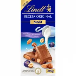 Chocolate con leche, avellanas y pasas Lindt 200 g.