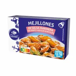 Mejillones en salsa marinera con tomate y aceite de oliva Carrefour Classic 69 g.