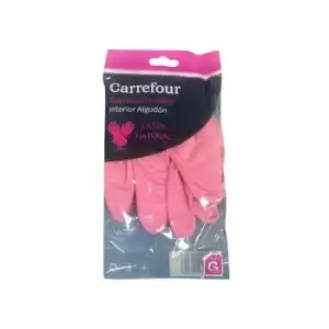 2 Guantes flocados de Látex Carrefour G - Rosa