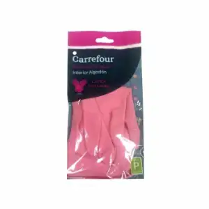 2 Guantes flocados de Látex Carrefour P - Rosa