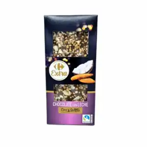 Chocolate con leche, coco y galleta Carrefour Extra 120 g.