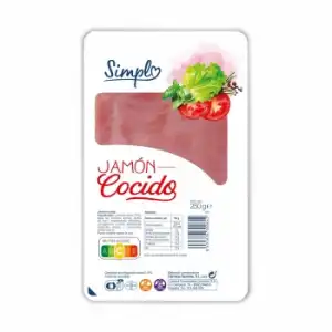 Jamón cocido en lonchas Simply sin gluten sin lactosa 250 g.