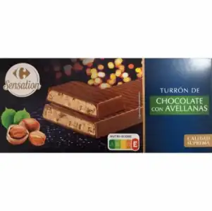 Turrón praliné crema de avellana Sensation Carrefour 190 g.