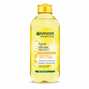 Agua micelar con vitamina C limpia, desmaquilla e ilumina la piel apagada fórmula hipoalergénica Garnier 400 ml.