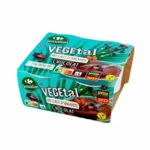 Preparado vegetal de almendra y con chocolate Carrefour Sensation pack de 4 unidades de 100 g.