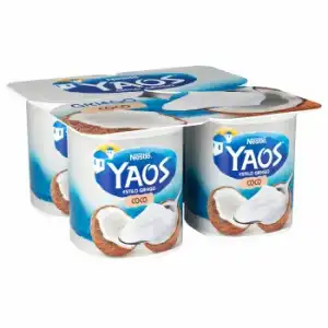 Yogur estilo griego con coco Yaos sin gluten pack 4 unidades 115 g.