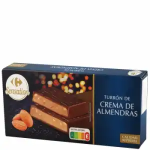 Turrón praliné de crema de almendra Sensation Carrefour 195 g.