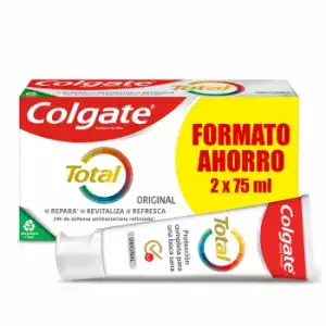 Dentífrico original 24h de protección completa Total Colgate pack de 2 unidades de 75 ml.