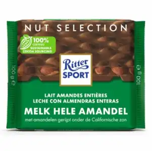 Chocolate con leche y almendras enteras Ritter Sport 100 g.